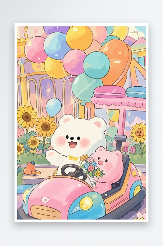 Q版游乐城开碰碰车的小猪-众图网