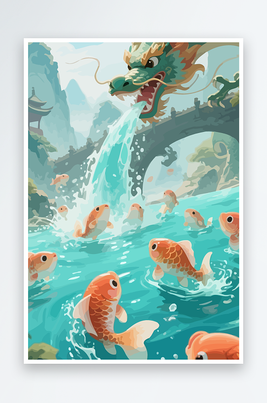 Q版卡通鲤鱼跃龙门-众图网