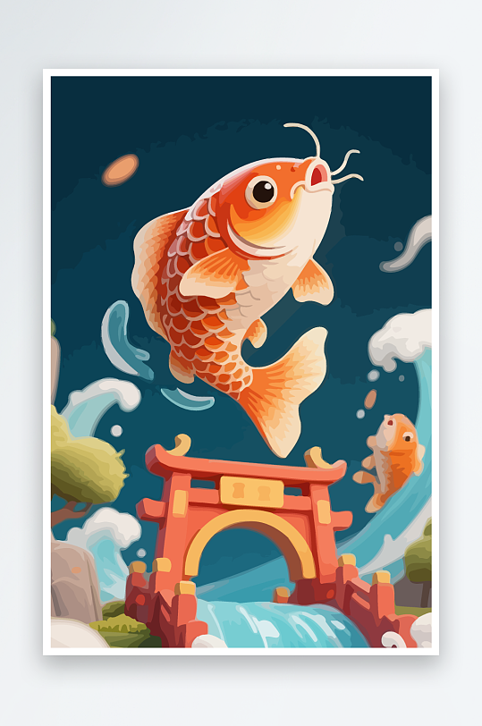 Q版卡通鲤鱼跃龙门-众图网