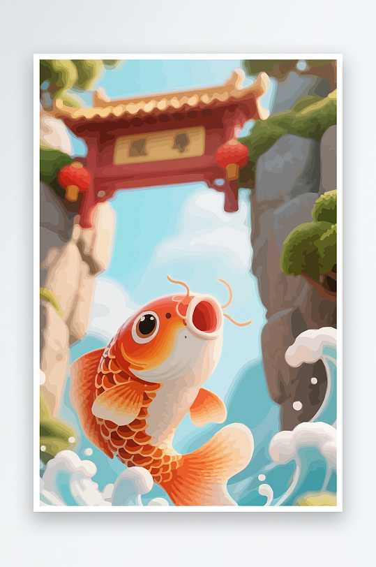 Q版卡通鲤鱼跃龙门-众图网
