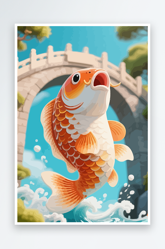 Q版卡通鲤鱼跃龙门-众图网