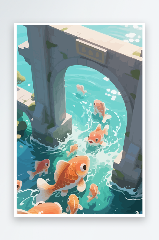 Q版卡通鲤鱼跃龙门-众图网