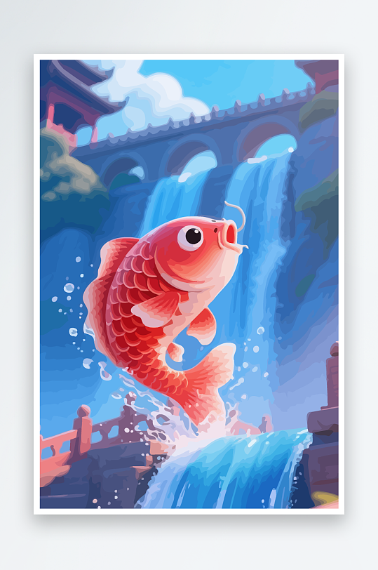 Q版卡通鲤鱼跃龙门元素-众图网