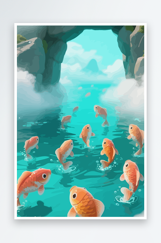 Q版卡通鲤鱼跃龙门元素-众图网