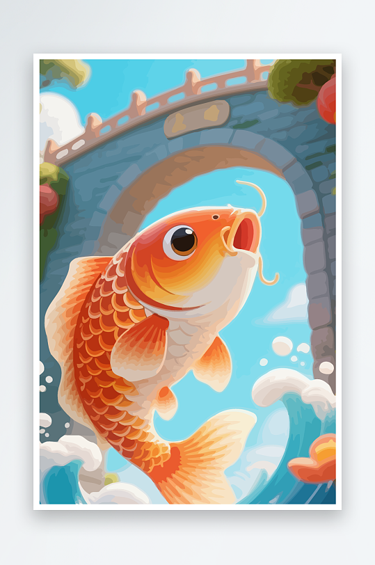 Q版卡通鲤鱼跃龙门元素-众图网