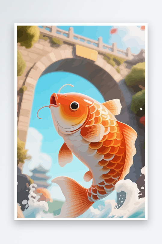 Q版卡通鲤鱼跃龙门元素-众图网