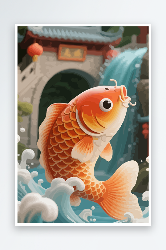 Q版卡通鲤鱼跃龙门元素-众图网