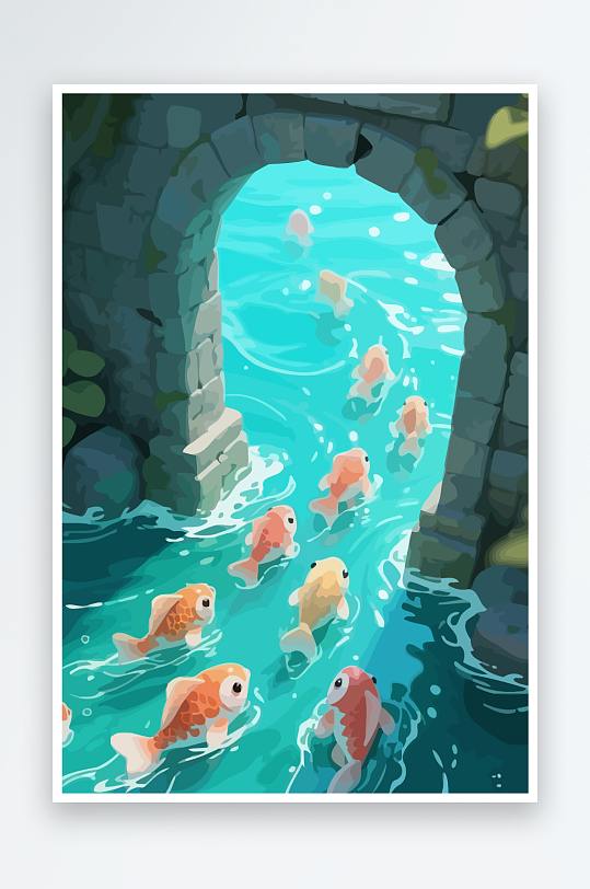 Q版卡通鲤鱼跃龙门元素-众图网