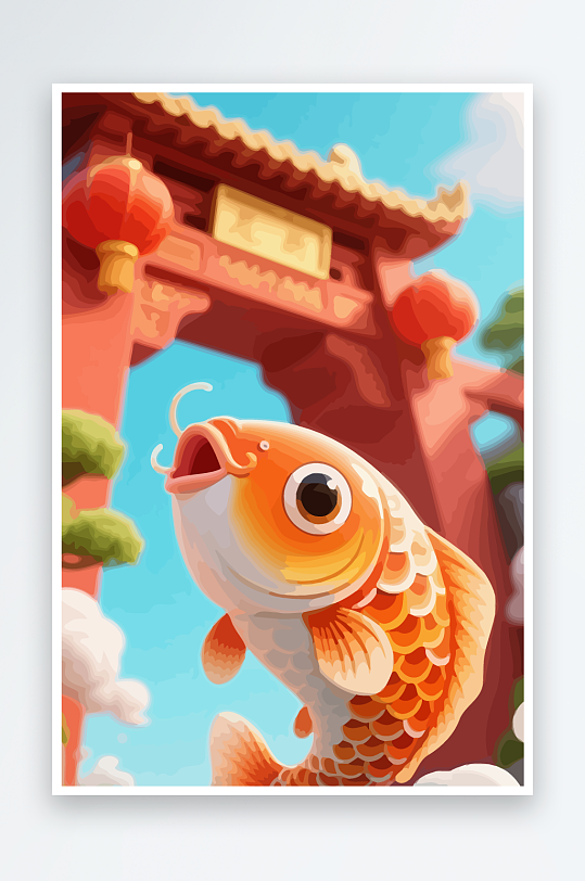 Q版卡通鲤鱼跃龙门元素-众图网