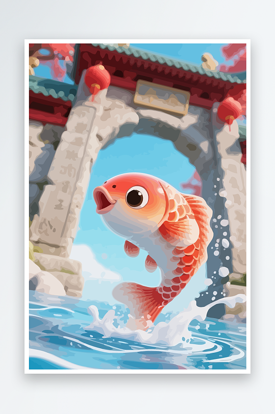 Q版卡通鲤鱼跃龙门-众图网