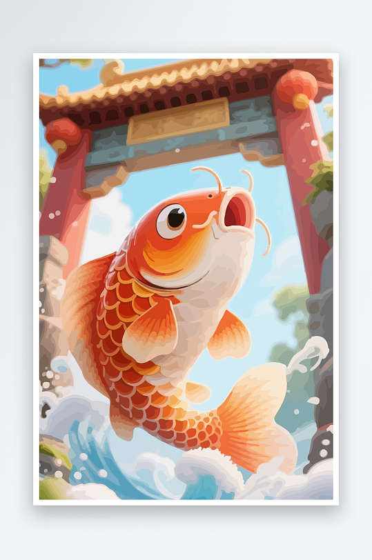 Q版卡通鲤鱼跃龙门-众图网