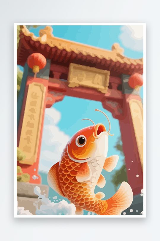Q版卡通鲤鱼跃龙门-众图网