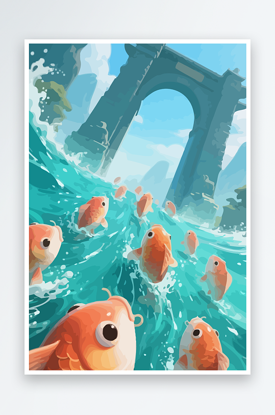 Q版卡通鲤鱼跃龙门-众图网