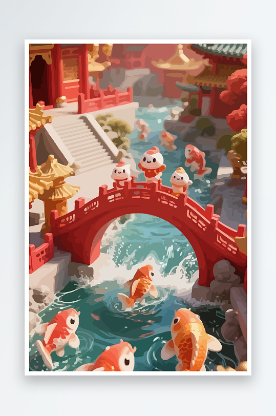 Q版卡通鲤鱼跃龙门-众图网