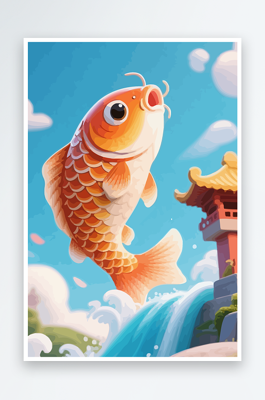 Q版卡通鲤鱼跃龙门-众图网