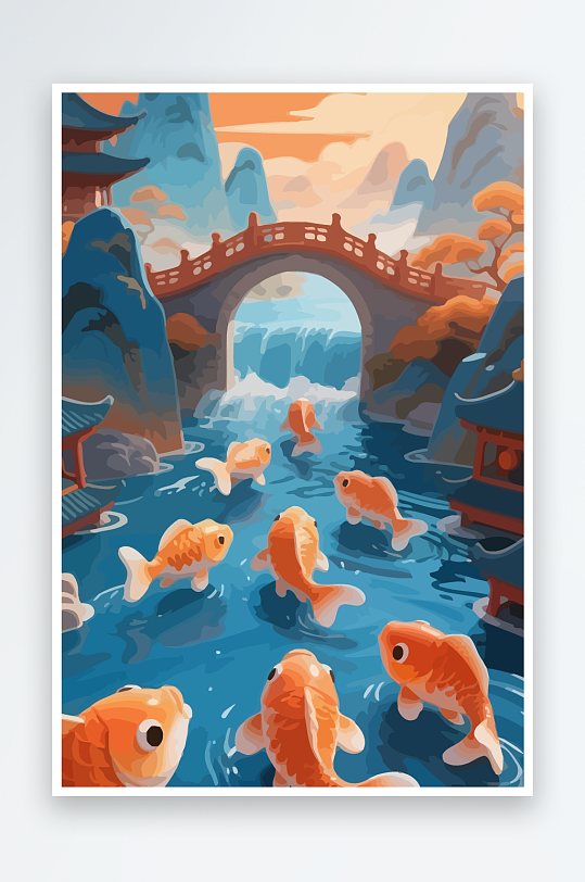 Q版卡通鲤鱼跃龙门-众图网