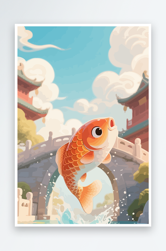 Q版卡通鲤鱼跃龙门-众图网