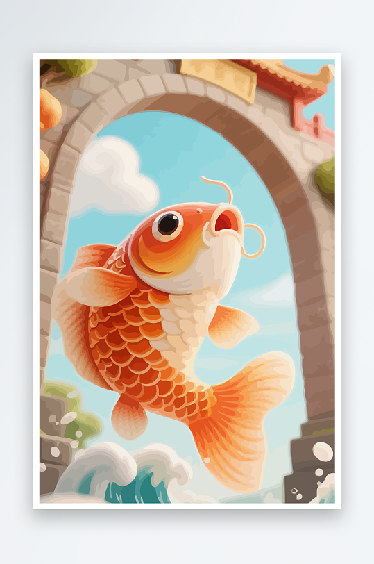 Q版卡通鲤鱼跃龙门-众图网