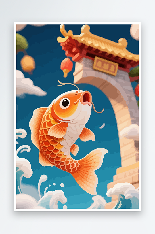 Q版卡通鲤鱼跃龙门-众图网