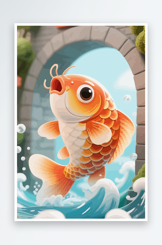 Q版卡通鲤鱼跃龙门-众图网