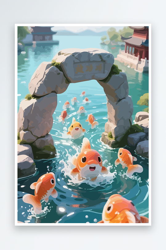 Q版卡通鲤鱼跃龙门-众图网