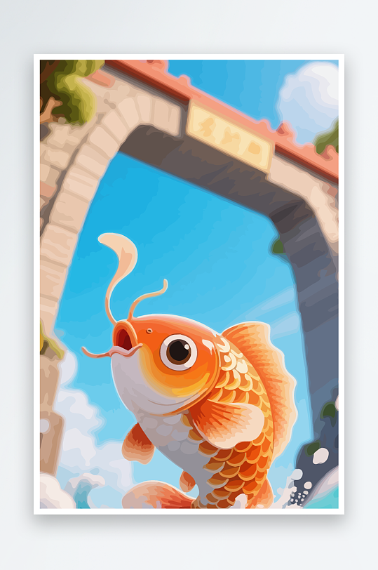Q版卡通鲤鱼跃龙门元素-众图网