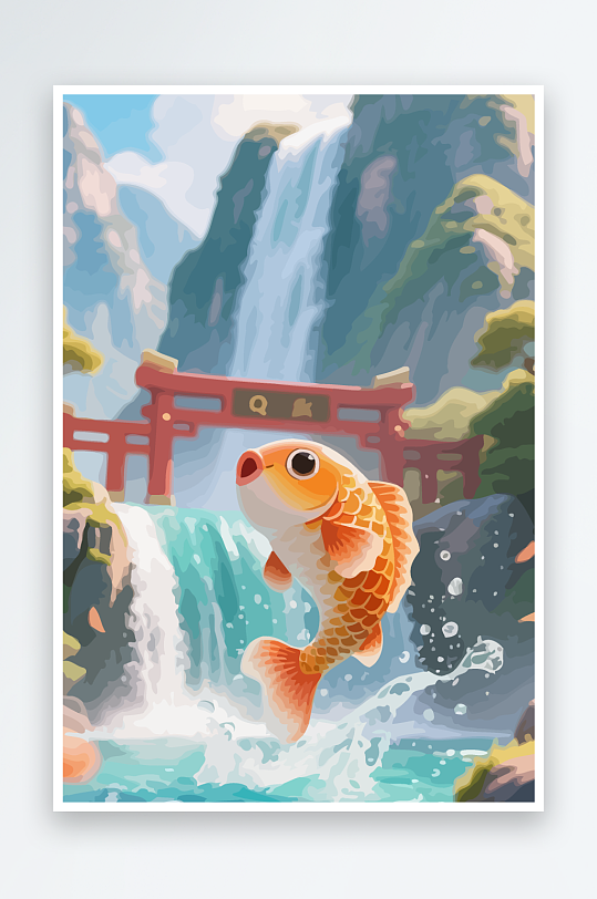 Q版卡通鲤鱼跃龙门元素-众图网