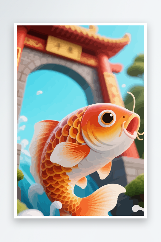 Q版卡通鲤鱼跃龙门元素-众图网