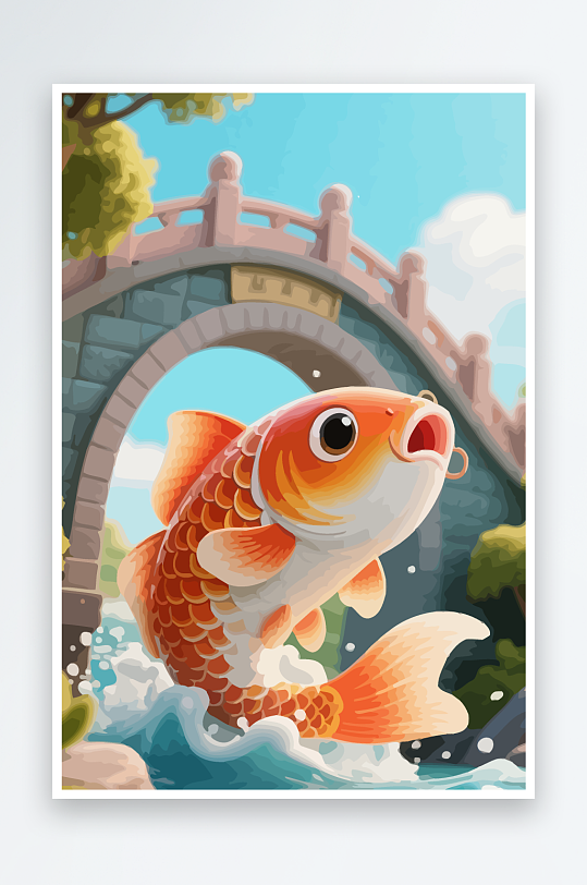 Q版卡通鲤鱼跃龙门元素-众图网