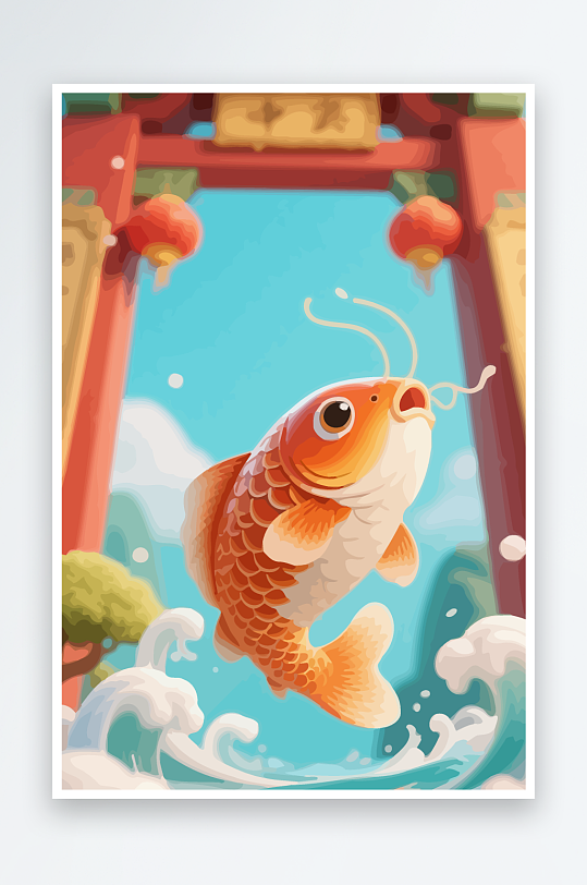 Q版卡通鲤鱼跃龙门元素-众图网