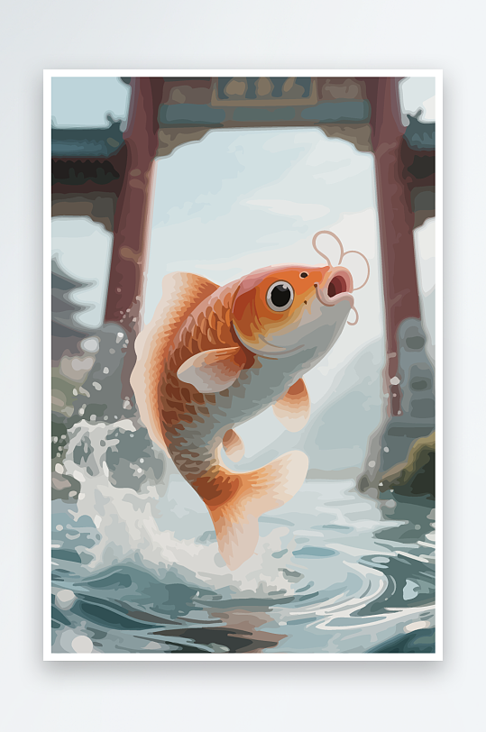 Q版卡通鲤鱼跃龙门元素-众图网