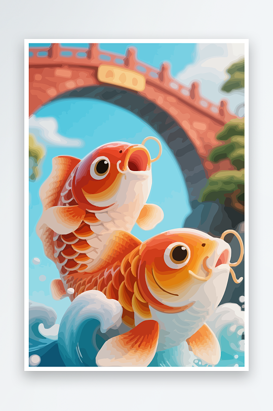 Q版卡通鲤鱼跃龙门-众图网