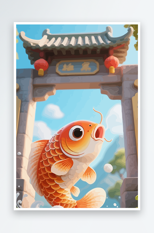 Q版卡通鲤鱼跃龙门-众图网