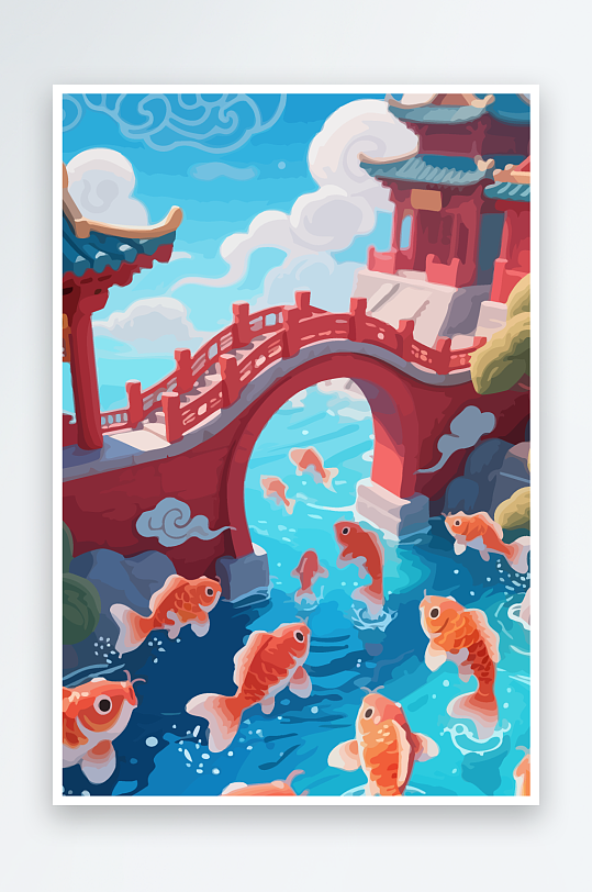 Q版卡通鲤鱼跃龙门-众图网