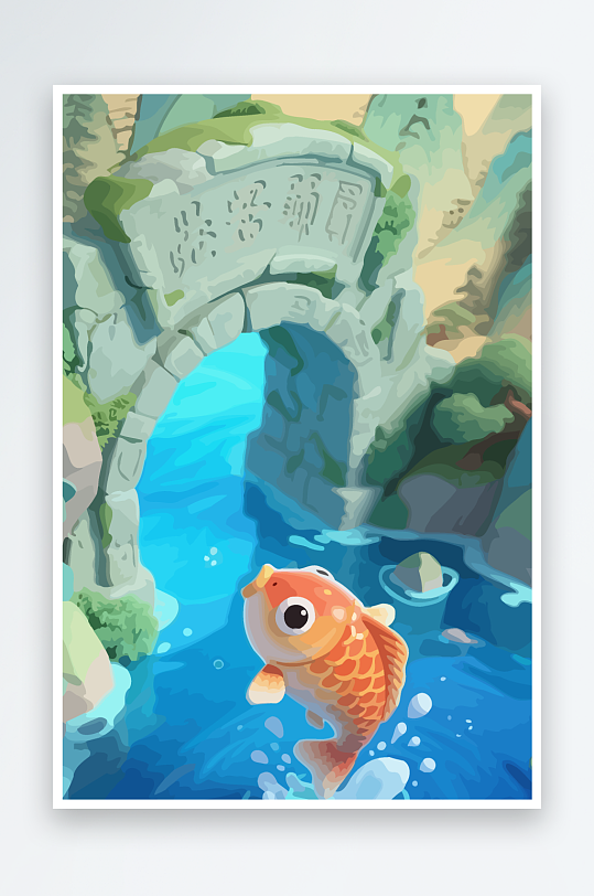 Q版卡通鲤鱼跃龙门-众图网