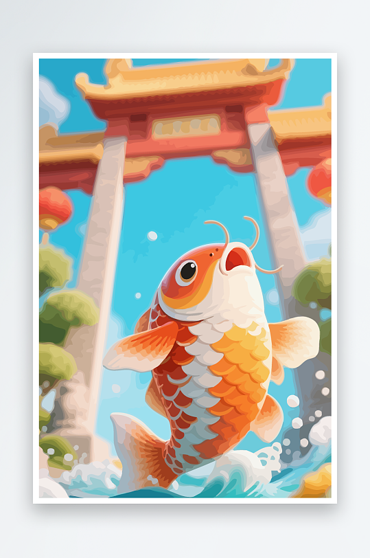 Q版卡通鲤鱼跃龙门-众图网