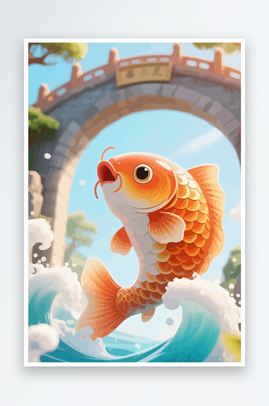 Q版卡通鲤鱼跃龙门-众图网