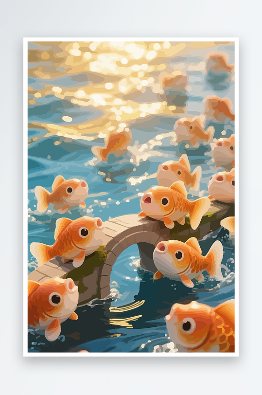 Q版卡通鲤鱼跃龙门-众图网