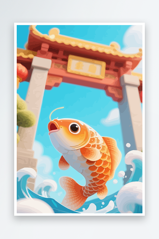 Q版卡通鲤鱼跃龙门-众图网