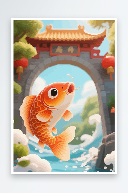 Q版卡通鲤鱼跃龙门-众图网