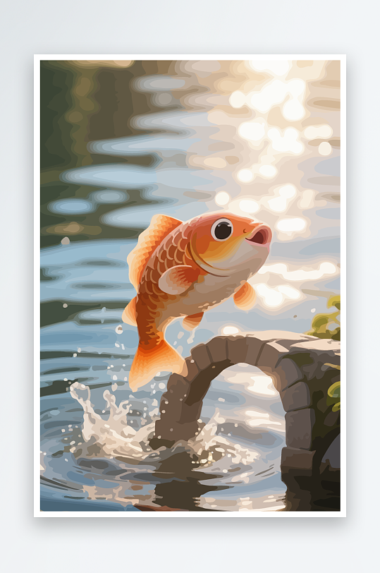 Q版卡通鲤鱼跃龙门-众图网