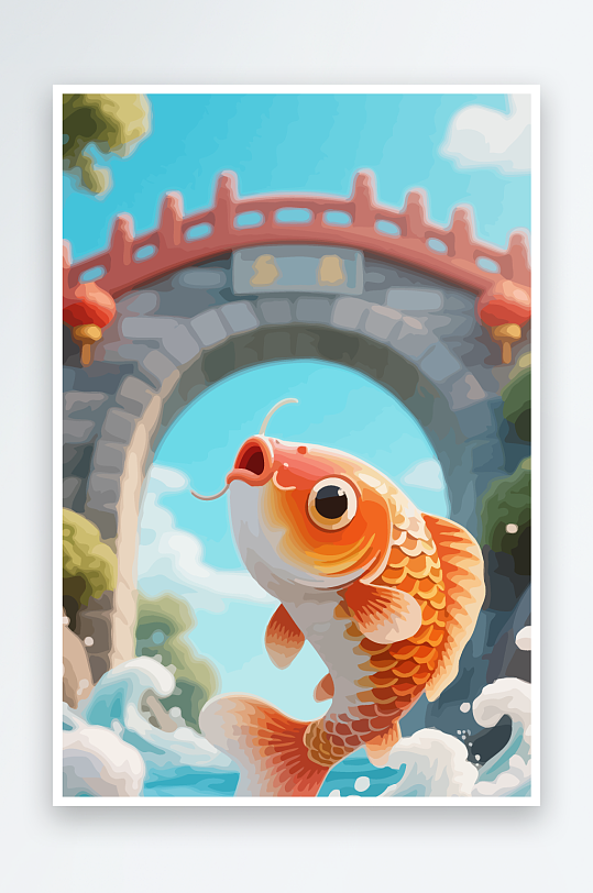 Q版卡通鲤鱼跃龙门-众图网