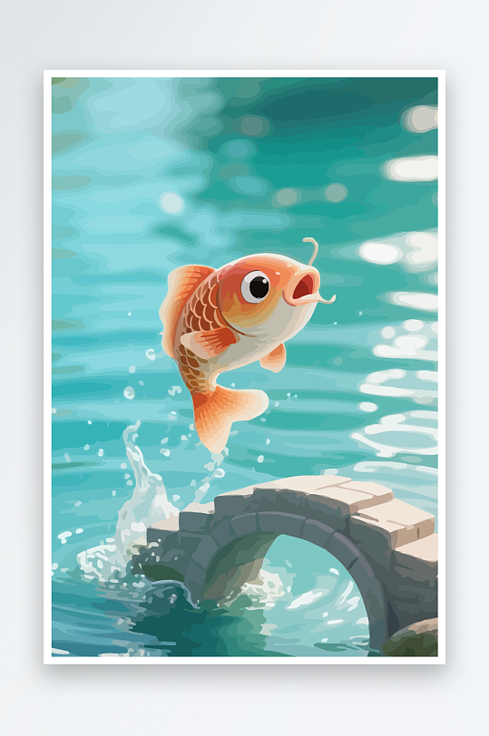 Q版卡通鲤鱼跃龙门元素-众图网