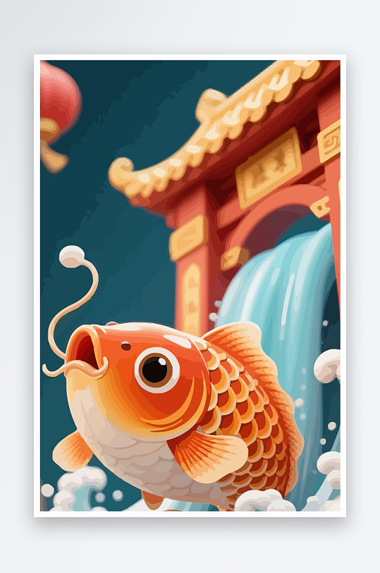 Q版卡通鲤鱼跃龙门元素-众图网