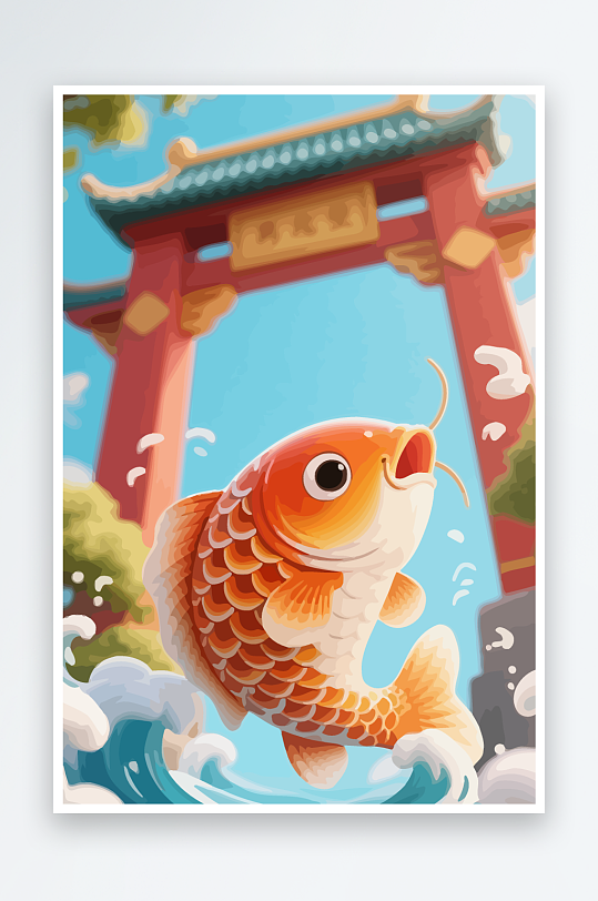 Q版卡通鲤鱼跃龙门元素-众图网