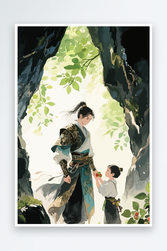 Q版卡通古风大侠插画元素-众图网