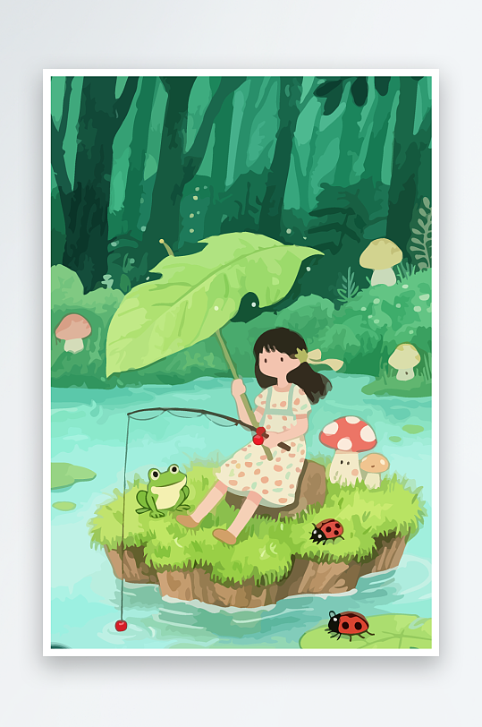 Q版钓鱼的小女孩-众图网
