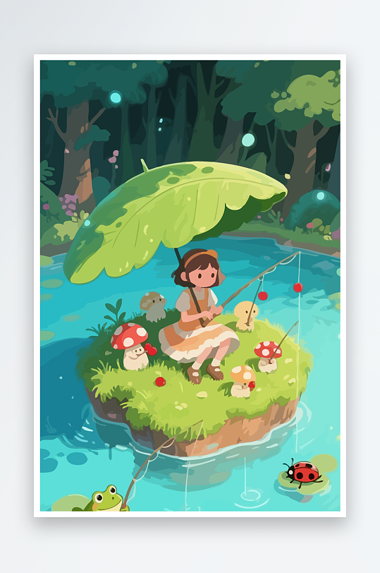 Q版钓鱼的小女孩-众图网
