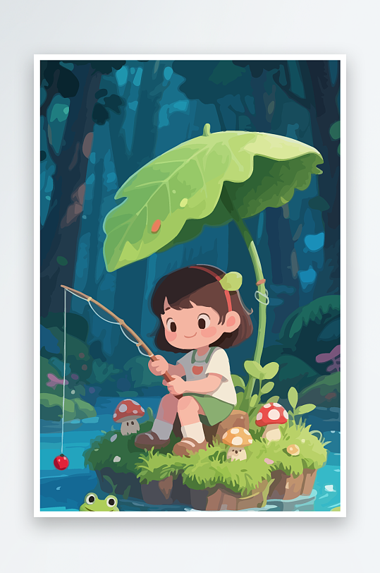 Q版钓鱼的小女孩-众图网
