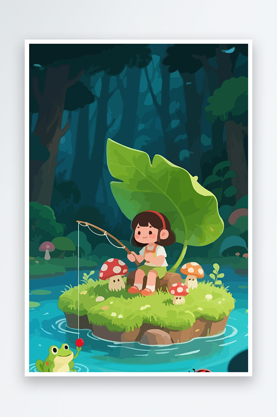 Q版钓鱼的小女孩-众图网